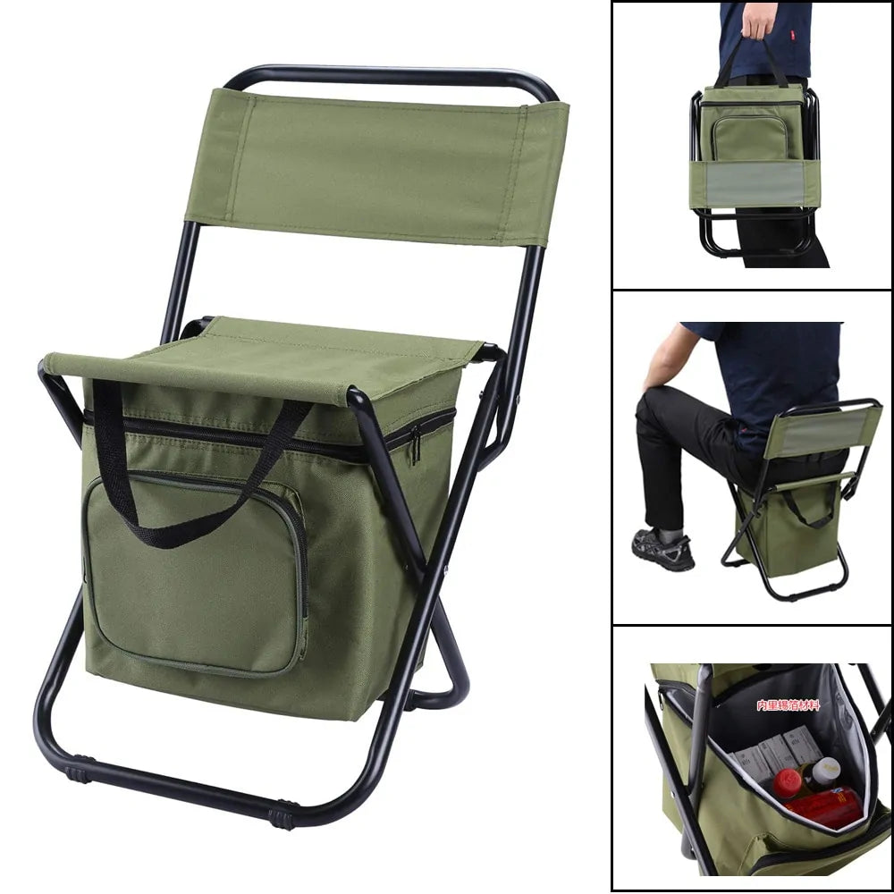 Lightweight green folding chair various views.