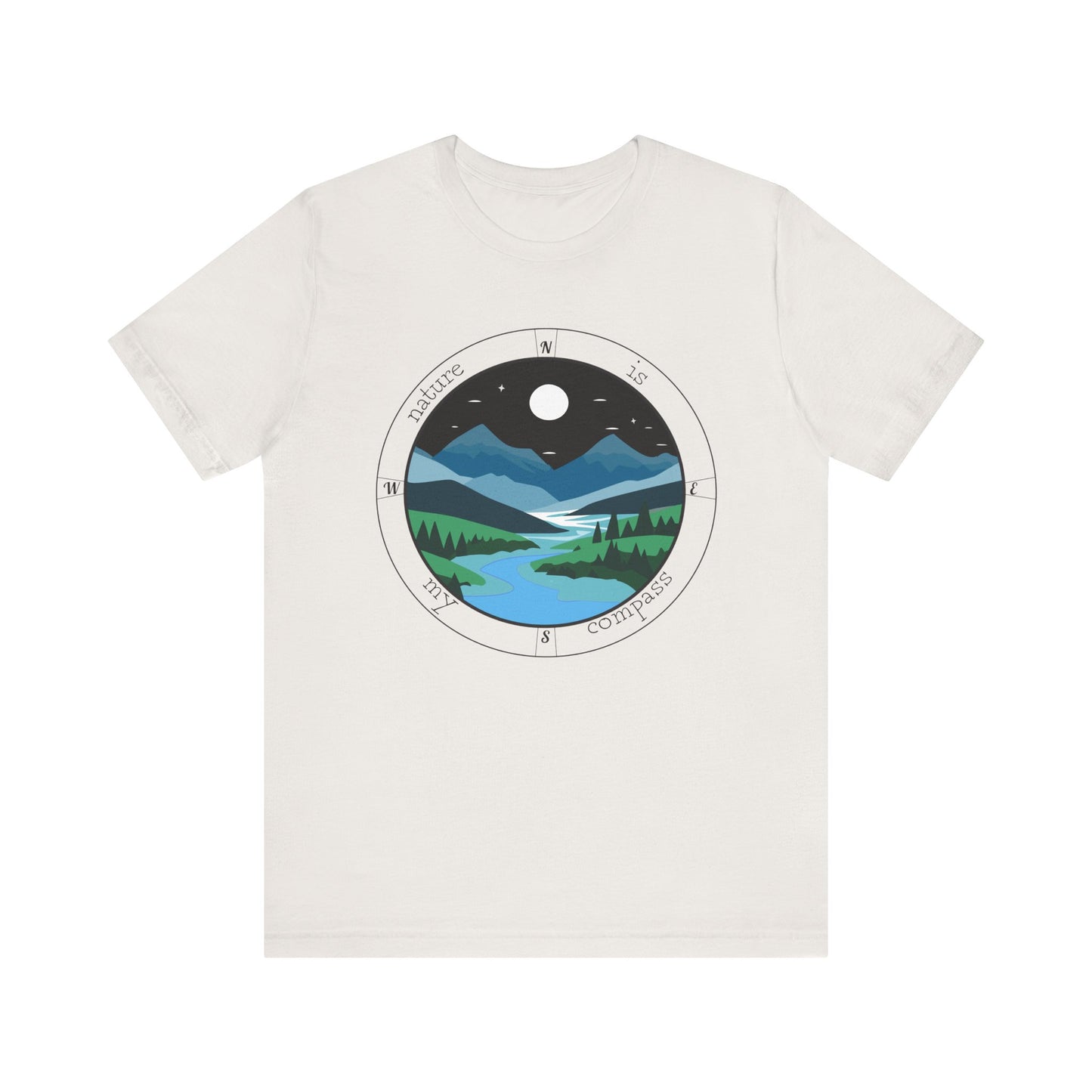 Vintage white tshirt with white background. Nature is my compass