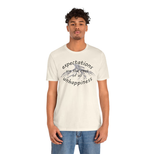 Man wearing a white t-shirt with text and graphic design on a white background